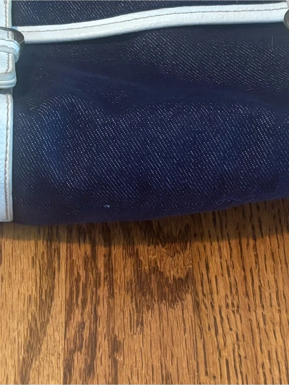 Vintage Stone Mountain Denim Baguette Shoulder Bag Y2K Jean Purse White Trim